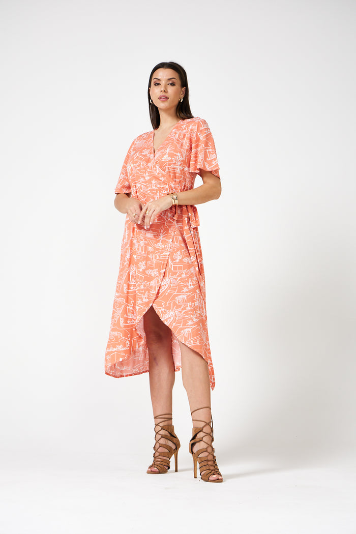 Eloise - Wrap Dress (Coral)